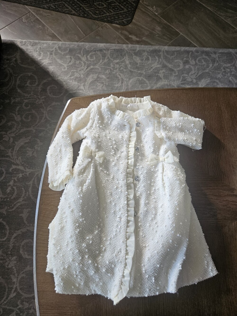 2 Piece Nannette Cream Textured Baby Coat And Sleeveless Dress Size 24 Month